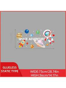 1pc Window Decal, Space Adventure Cartoon Astronaut Planet Space Removable Sticker, Astronaut Rocket Static Planet Pattern Window Decal, Children's Room Decoration, Classroom And Playroom Decoration, Birthday Gift And Party Supplies, Solar System Bedroom Decoration, Suitable For Toddlers - Multicolor - View 8