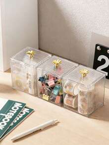 亚克力棉签盒，带盖浴室收纳罐套装，药剂师专用棉球、棉签、圆垫、牙线收纳罐