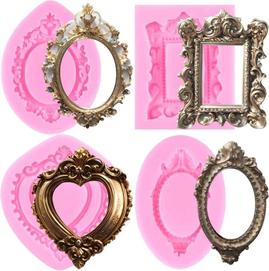 Mujiang Photo Frame Fondant Molds Picture Frames Silicone Mold For Cake Decorating Cupcake Topper Chocolate Candy Polymer Clay Set Of 4 - MàuB - Xem 1