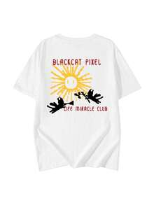 2026 Spring/Summer New Women's 1pc Casual Loose Design Pixel Print Double-Sided Graphic Round Neck T-Shirt, Versatile - White - View 4