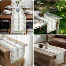 Easter Bunny Egg Flower Leaf Plant Table Runner Holiday Party Decor Washable Farmhouse Kitchen Dining Table Runner Easter Decorations - Multicolor - View 8