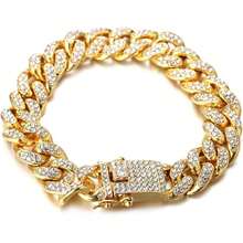 Halukakah - Men's 13mm Miami Style Gold Cuban Link Chain, 18K  Plated/Platinum White Gold Finish, Full Set Of Diamond Cut Prongs, 38174486 - 淺藍色 - 查看 1