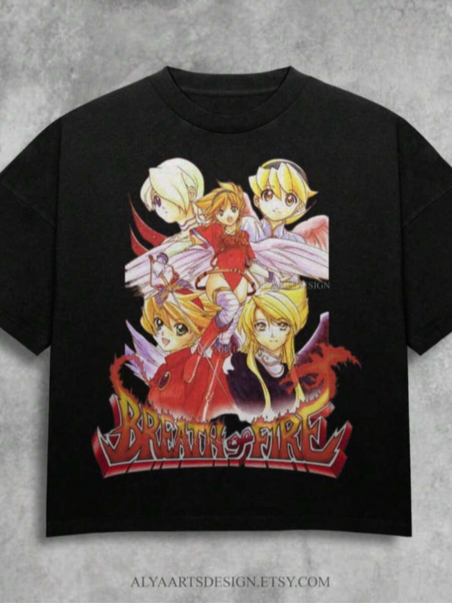 Breath Of Fire II Nina T-Shirt_ Vintage JRPG Graphic Tee - 黑色 - 查看 1