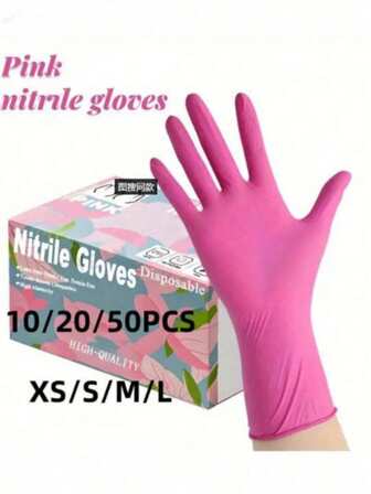 20/50/100 piezas de guantes de nitrilo rosa sin polvo ni látex, adecuados para la limpieza de la cocina, sofás de belleza, campamento al aire libre, etc. (Modelos populares 10, 20, 50, 100, 200 piezas, sin caja) Guantes desechables de color rosa claro puro Ding Qing