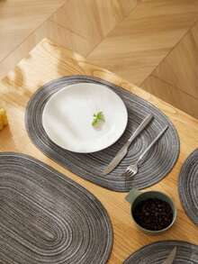 6pcs Woven-Look Placemats, Heat Resistant, Absorbent, Anti-Slip, Quick Dry Silica Gel Table Mats - Dark Grey - View 1