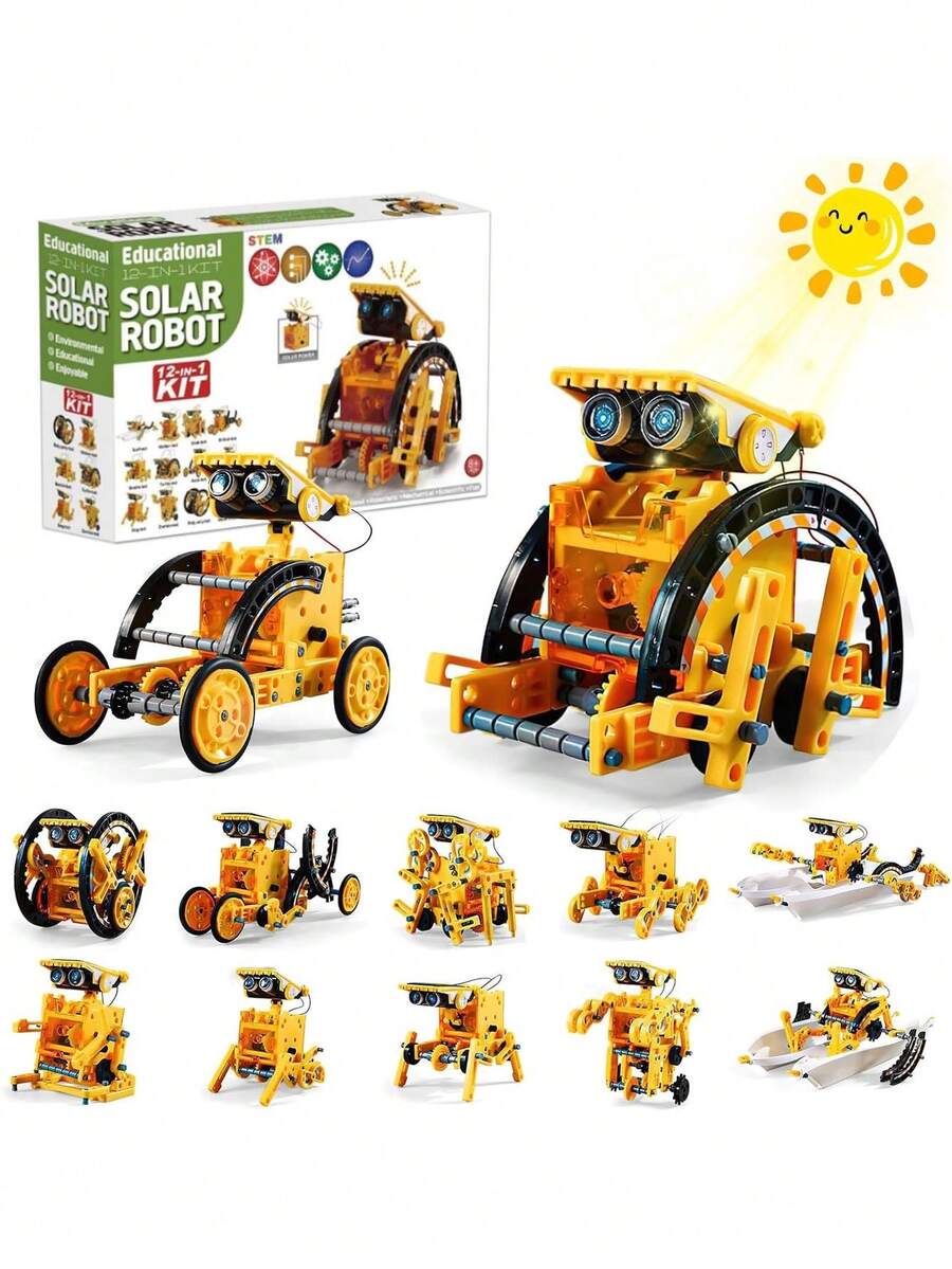 Kit de Robot Solar Educativo 12 en 1, STEM Juguete de Creación de Robots de Energía, Experimento Educativo, Kit de DIY Robot Moverse por Tierra y Agua, Juguete de Ciencia para Niños y Niñas 8+ Años,38072013 - Albaricoque - Ver 1