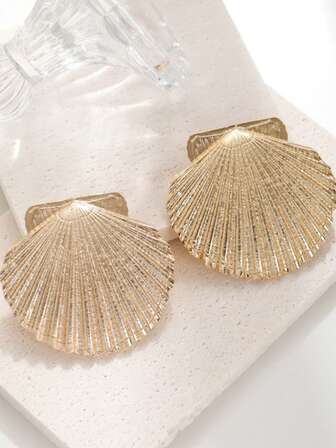  1 par de pendientes de diseño de concha exagerado de moda, pendientes de metal con estilo de playa minimalista y único, adecuados para uso diario, casual, vacaciones y fiestas de mujeres