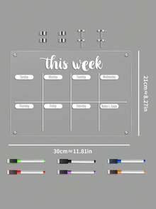 1pc Weekly Planner Transparent Acrylic Refrigerator Magnet Board (6 Magnetic Dry-Erase Pens Included), 2mm Thick Acrylic Weekly Planner Board With Magnetic Pens, Erasable, For Fridge, Wall, Office Calendar - Multicolor - View 12