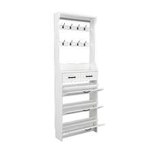 Weißer Schuhschrank mit Aufhänger, 3 Türen 2 Schubladen - Bianco - Visualizzare 7