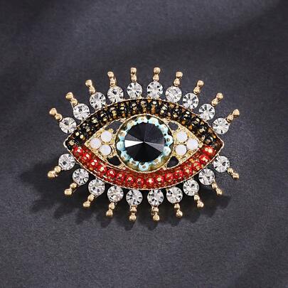 1pc Vintage Zinc Alloy Rhinestone Demon Eye Brooch, Suitable For Women's Daily Wear