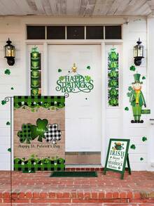 1pc St. Patrick's Day Lucky Clover Garden Flag, Plaid Shamrock Decor Flag, Outdoor Yard Holiday Decoration Flag (Flagpole Not Included) - Multicolor - View 8