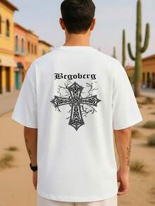 Camiseta de Manga Corta 2026 para Hombre |  % Algodón 180g |   Estampado Cruz Decorativa Mexicana Bcgoberg |   Playeras Oversize Moda Copa Mundial 2026  Playeras para Hombre 2026 |   Camiseta Transpirable con Estampado Cruz Estilo Mexicano |   Moda Juvenil Deportiva Oversize para Exterior - Blanco - Ver 1