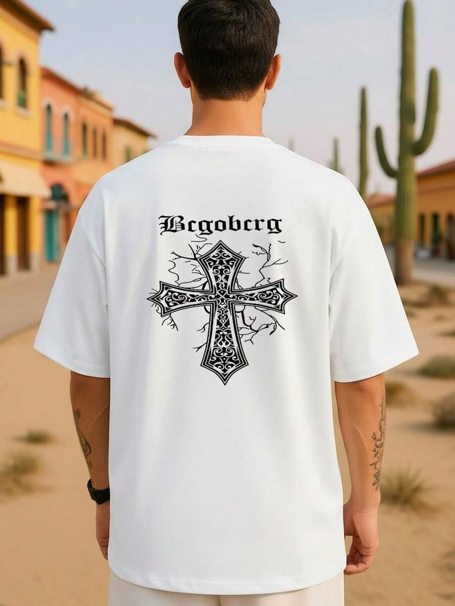 Camiseta de Manga Corta 2026 para Hombre |  % Algodón 180g |   Estampado Cruz Decorativa Mexicana Bcgoberg |   Playeras Oversize Moda Copa Mundial 2026  Playeras para Hombre 2026 |   Camiseta Transpirable con Estampado Cruz Estilo Mexicano |   Moda Juvenil Deportiva Oversize para Exterior - Blanco - Ver 1
