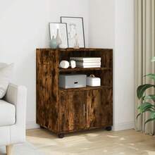 vidaXL Armoire à roulettes chêne fumé 60x48x81 cm ingénierie du bois - Tabac - Voir 2