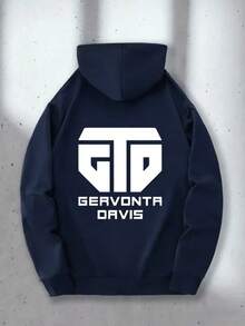 Men's Hoodie, Casual Pullover With White Letter Print |   Kangaroo Pocket - White - View 4