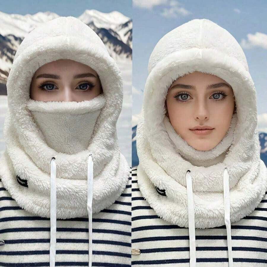 Upgraded Thickened Winter Plush Face Mask Hat - Elastic Drawstring Closure, Lightweight And Warm For Cycling, Skiing, Outdoor Sports, Available In 4 Colors For Mother's Day, Independence Day, Father's Day, Music Festival, Running Of The Bulls, Torch Festival, Edinburgh International Festival, Halloween, , Christmas, Valentine's Day, Christmas, New Year Gifts, Warmth, Cold Protection, Windproof, Thickened - 黑色 - 查看 1