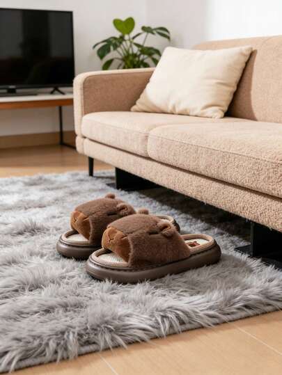 House Slides For Women Furry Cushion Cute Capybara Design Non-Slip Platform Home Shoes For Girls EVA Bean