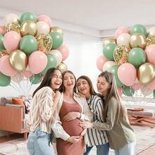 A Set Of 10-Inch/12-Inch Latex Balloons (41pcs/33pcs), Available In Bean Green, Macaron Rose Red, Sand White, Gold Confetti And Metallic Gold. Suitable For Valentine's Day Balloon Arches, Birthdays, Weddings, Confessions, Anniversaries, New Year - Multicolor - View 3