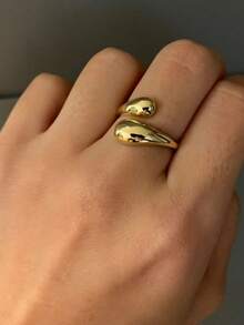 1枚女童可调节开口戒指，18K镀金不锈钢光滑蛇头设计，适合夏季海滩、日常佩戴，高端珠宝礼品 - 金色 - 查看 9