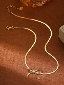 1件女士时尚简约18K镀金铜蝴蝶结颈链，无需耳洞，流苏耳夹，适合节日、派对和日常佩戴，天鹅绒袋包装 - 金色 - 查看 10