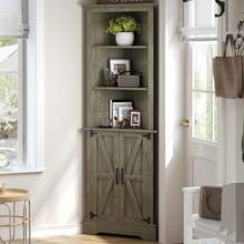 Farmhouse Corner Storage Cabinet With Doors, Tall Corner Cabinet With Shelves For Living Room, 5-Tier Corner Shelf With Home Space Saver For Bathroom, Hallway, White/ Grey/ Dark Oak - 灰色 - 查看 3