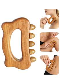 1pc Wooden Manual Massager With 5 Smooth Massage Beads, Muscle Relaxation, Meridian Massage Suitable For Chest, Back, Limbs, Head, Whole Body