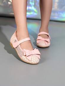 女童平底鞋，粉色网纱蝴蝶结装饰，适合搭配连衣裙、参加派对、公主主题场合，幼儿/儿童适用 - 粉色 - 查看 3