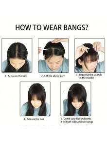 1 Piece Women's Clip-On Bangs-Heat-Resistant Synthetic Fiber, Natural Straight Hair Effect, Easy Clip-On Design, Suitable Daily, Work, Party, Date-Dense Texture Adds Layering, Suitable All Light Colors And All Kinds Of Hairstyles, Quick Modeling, Seamless Integration, Dedicated To Busy Women LQV2 - màu đen - Xem 7