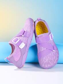 LOUN 1 Pair Kids' Summer Quick-Dry Fashionable Random Print Breathable Mesh Low-Top Slip-On Water Shoes With Hook And Loop, Boys' Barefoot Beach Swimming Shoes With Rubber Soles For Outdoor Cycling, Indoor Fitness Yoga Running Jumping Rope - Mauve Purple - View 5