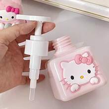 Frasco dispensador recarregável Sanrio Hello Kitty - Design fofo de gatinho de desenho animado, cores rosa e branca, livre de PVC, adequado para shampoo, sabonete líquido para as mãos e detergente para louça, ideal para organização e armazenamento no banheiro.