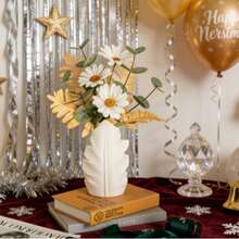 1pc Leaf-Shaped White Plastic Vase, A Decorative Ornament For Arranging Artificial And Dried Flowers, Suitable For Living Room Home Decor And As Tabletop Decoration Supplies For New Year, Valentine's Day, Mother's Day And Middle Eastern Festivals. - White - View 1