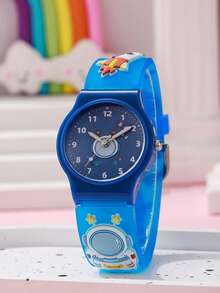 1pc/Set Astronaut Pattern Macaron Color Series Children's Watch, Colorful Plastic Strap Boys Girls Student Watch Suitable For Birthday Gift, Halloween Gift, Year-End Promotion, Singles Day - Blue - View 4