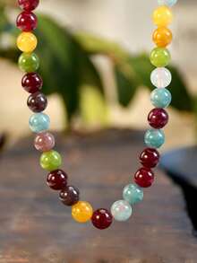 Dây chuyền đá tự nhiên phong cách Bohemian, thanh lịch và tinh tế với đá Beryl và thạch anh hồng nhiều màu sắc 8mm, trang sức pha lê tự nhiên (màu đá tự nhiên ngẫu nhiên) - nhiều màu - Xem 11