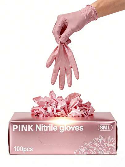 100 Luvas Descartáveis de Nitrilo Rosa - Mais grossas, duráveis e confortáveis, ideais para limpeza de cozinha, lavagem de louça, cuidados de beleza, banho de animais de estimação, etc. - Impermeáveis