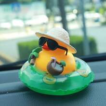 1pc Summer Duck Car Decor - Tropical Beach Dashboard Statue Featuring Coconut And Green Buoy Accents, Unisex Anti-Slip Car Accessory, Fun Gift For Friends (Includes Sticky Pad) - A - View 6