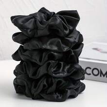 5-Piece Satin Women's Daily Simple Scrunchie Set, Daily Hair Care Essential, Casual Style, Classic Appearance, Smooth Style, Delicate Texture, Soft Fabric, Hair Tie Set, Hair Tie Set, Beauty Essential, Daily Hair Care - màu đen - Xem 11