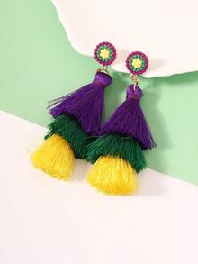 Par por par, nuevos pendientes de moda de carnaval para mujer de estilo largo, de múltiples capas con flecos, con temperamento simple y pendientes de estilo bosnio - Multicolor - Ver 3