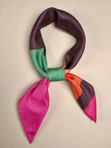 1 chiếc khăn quàng cổ nữ in họa tiết hình học phối màu, khăn choàng cổ bằng satin thanh lịch, phụ kiện tóc. - Nhiều màu - Xem 3