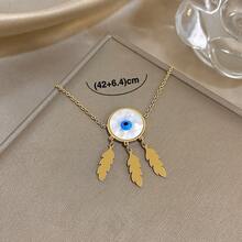 邪眼羽毛吊坠项链，金色链条项链，配蓝色眼睛吊坠和羽毛流苏，简约护身饰品，适合日常佩戴、派对和送礼，男女皆宜，情人节礼物 - 彩色 - 查看 7