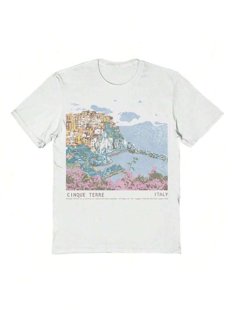 Social Collective Cinque Terre Tm Graphic Cotton Unisex T-Shirt - White - View 1