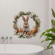 1pc Floral Wreath, Rabbit, Carrot Wall Sticker, Removable PVC Self-Adhesive Decal, Suitable For Spring Easter Bedroom, Living Room, Balcony And Window Decoration - Multicolor - View 5
