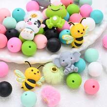 18颗动物硅胶珠套装，彩色动物造型毛绒大孔珠，适合DIY、手链、项链和各种手工项目，情人节礼物珠宝制作珠子 - 彩色 - 查看 5