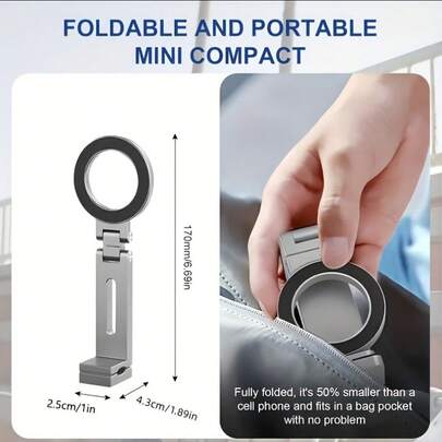 1pc Portable Magnetic Phone Holder - Non-Electric 360° Rotatable Foldable Stand, Suitable For Car/Travel/Desk, Strong Grip, Adjustable Angle - Essential For New Year Travel, Winter Road Trip, Office Organization, Holiday Tech Gift, Minimalist EDC Accessory