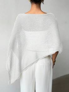 时尚优雅宽松针织开衫披肩，女士，宽松版型，轻盈时尚，适合春夏日常穿着、休闲旅行、海滩等场合，白色 - 白色 - 查看 7