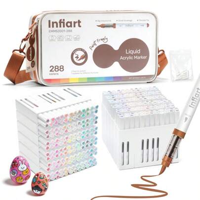 GRASP New Export Brand Infiart 288 Color Acrylic Marker Pens, Made With Rich Pigment Ink, Scratch-Resistant And Waterproof, Suitable For Beginners/Adults, Large Pack With Storage Box - Ideal For Home/School/Studio: Focused On Professional-Grade Quality