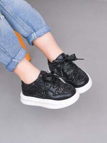 2026 Spring/Autumn New Kids Casual Shoes, Unisex, Korean Style Glitter Sneakers, Soft Sole School Shoes, Suitable For All Seasons - Black - View 6