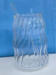 1 pieza Taza de café de vidrio con pajita, adecuada para uso doméstico, mujeres, bebidas y té con leche, suministros para estudiantes - vidrio transparente - Ver 9