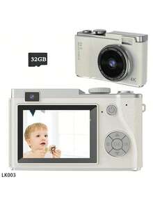Appareil photo de voyage/pour enfants 4K 48MP à double objectif avec autofocus, zoom optique 16X, écran 2,4", carte 32 Go, flash intégré - léger et portable, convient aux débutants - Multicolore - Voir 14