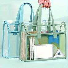 Portable PVC Folder, Large Capacity Expandable File Organizer With Self-Adhesive Document Pockets, Lightweight & Durable For Office School Travel, Pink & Blue, File Organizer For Desk Back To School,Back To School Supplies,School Tops,Home And Living New In,Gifts,Household Items,Bathroom Accessories,School Supplies,Back To School,Office Supplies,Outdoor Supplies,Organization And Storage,Storage Supplies,Summer Outfits,Valentine'S Day,Valentines. - Green - View 2