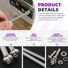 - 437 piezas M4 métricas de acero inoxidable 304 con cabeza de botón hexagonal, tornillos y tuercas hexagonales con arandelas planas y kit de arandelas de bloqueo dividido, llave incluida,38072466 - Lila Púrpura - Ver 6